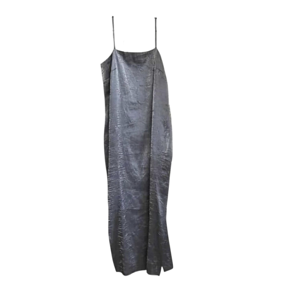 Handmade Satin Slip Dress Metallic Silver Boho Grunge Sz 4 Prom Wedding Guest